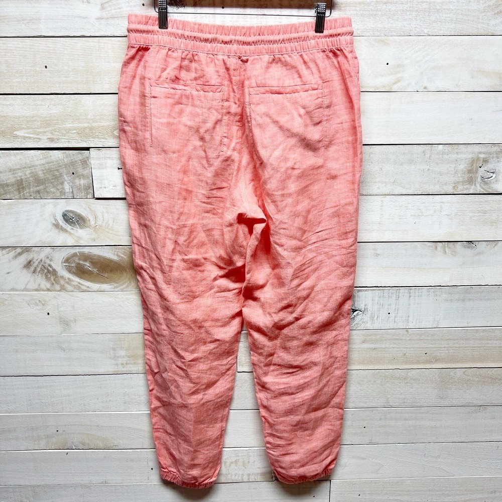 Athleta Linen Retreat Pants Womens 10 Peach Pink Pockets Beach Resort Lagenlook